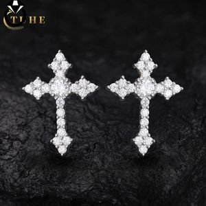 Dini Takı Hıristiyan Geri Geri Geri Geri Geri Gümüş VVS Moissanit Diamond Buzlu Çapraz Çapraz Çapraz Küpeler Erkekler