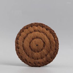 Çay tepsileri pinny doğal kahverengi ipek tencere mat palmiye fiber bardak pedler tören aksesuarları vintage ısıya dayanıklı