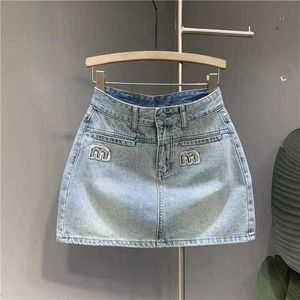 Женская джинсовая юбка Top Set Designer Юбка с поясными женскими мини -платьем для летних женщин Корейские хлопковые джинсы с короткими рукавами женская голуба