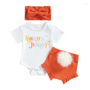 Giyim Setleri Paskalya Bebek Kız Kıyafet 3pcs Giysiler Mektup Mektup Baskı Kısa Kollu Müret