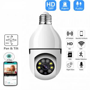 Sistem HD 1080P WiFi Kamera A6 Kablosuz Ampul Kamera LED Gece Görüşü Akıllı Ev Güvenlik Kamerası E27 Konnektör Uzaktan İzleme