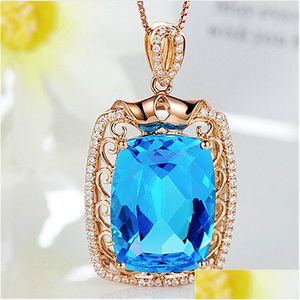Подвесные ожерелья модные роскошные Fl Diamond Большой рыхлый каменный драгоценный камень 18k золотой колье Caibao Swiss Blue Topaz Duft Drhwlm