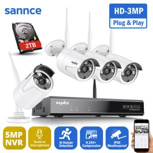 System Sannce 5MP 8CH Wireless Security Camera System 4PCS IP66 Погодные 3MP Wi -Fi -камеры Wi -Fi Home Video Supperance Комплект CCTV
