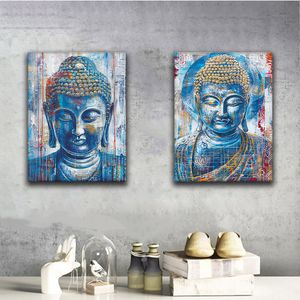 Голубой будда стена искусство абстрактная будда портретная картина ходьбы, дзен Медитационная комната Декор, красочный буддизм, религиозные изделия, печатные издания йога комната для дома декор дома