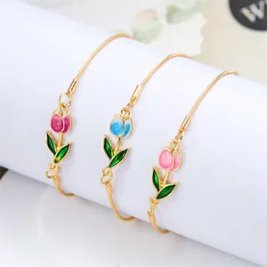 Bracelets de charme Japão Coréia Tulipa elegante pulseira de rosa para mulheres meninas doces colorido colorido dourado colorida metal jóias estéticas