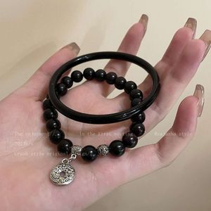 Bracciale di perline nere con set di fibbie sicuro per zen femminili e braccialetti di coppia di alta qualità in stile etnico