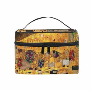 Gustav Klimt Kadın Kiss Kozmetik Çanta Seyahat Organizatörü Makyaj Kutusu Tuvalet Kiti W Tuvalet Çantası Büyük Su Geçirmez Koruma F8ZG#