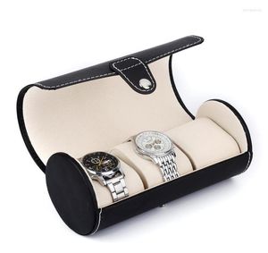 Смотреть коробки 3 слоты Roll Travel Case Chic Portable Vine Leather Display Организатор для хранения ювелирного держателя для часов 7898962