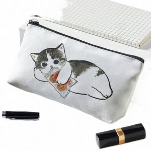 Kawaii Carto Cat Print Cosmetic Bag Женская милая портативная сумка для туалетных принадлежностей для путешествий макияж организатор организатор мешочек корпус u5ey#