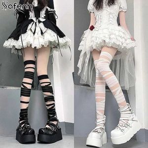 Seksi Çoraplar Yeni Sokak Bölünmüş Toe Çoraplar Strappy Dantel Balık Ağı Çorapları Serin JK Kız Diz Çoraplar Japon Lolita JK Uzun Diz Yüksek Çorap Lolita 240416