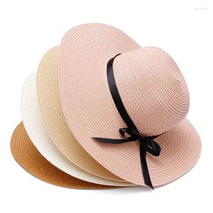 Chapéus largos da borda feminino Sun Straw Hat Men Summer Beach Praia dobrável Roll up Fluppy For Kids Girl Boy Cap