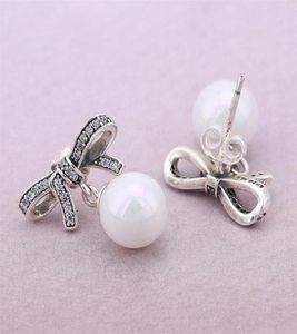 Toptan-Pearls Kolye Dangle Küpe Orijinal Kutu 925 Sterlli Gümüş Bowknot Avize Küpeleri için Set 4329454