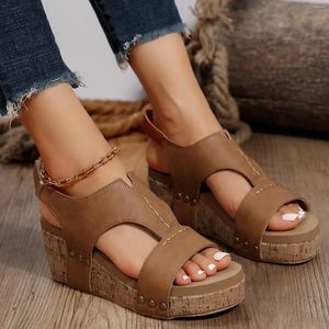 Sandalet Dünya Ruhu Kadın Kadın Kama Ayakkabı Vintage Açık Toe Glamoor Summer Slingback Chunky Topuk