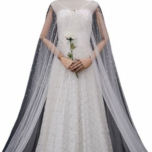 Janevini Bridal Pearls Lg Tulle Bolero Mesh Braut Hochzeit Abend Cape 2 Meter LG Catwalk Party Stoles Achselzucken Schals Jacken D50E#