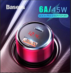 Baseus 45W Quick Charge 40 30 USB CAR Зарядное устройство для Xiaomi Mi Huawei Supercharge SCP QC40 QC30 Fast PD USB C Car Phone Charger5964446