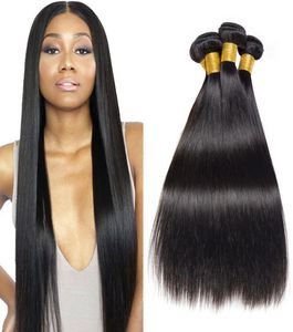 Бразильские прямые волосы пучки 3 штуки 10 12 14 дюймов натуральные черные человеческие пакеты необработанные двойные уловы дешевые волосы exte5067714
