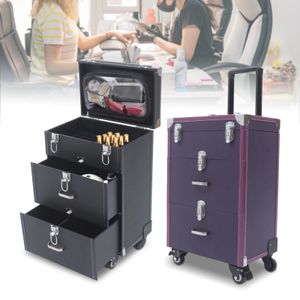 Makyaj Tren Kılıfı Rolling Trolley Oje Organizatör Takı Seyahat Kozmetik W 4 Tekerlekler Purpleblack 240416