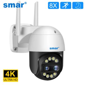 Sistem SMAR 4K 8MP PTZ IP Kamera 2.8+12mm Çift Lens 8x Zoom Wifi Açık Güvenlik Kamerası Cam 2K CCTV Video Gözetim İnsan Algılama ICSEE