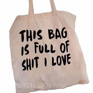 Kadın alışveriş Bu çanta bok dolu, tuval omuz çantaları seviyorum öğrenciler kızlar güzel büyük kapasiteli gündelik tote çanta m8og#