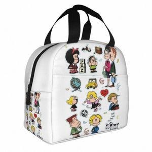 Персонажи Mafalda вырезать изолированные сумки для обеда кулитарные сумки обед на обед Ctainer Большой ланч -бокс -тота