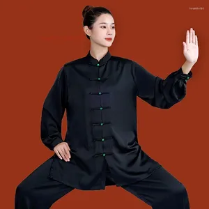 Etnik Giyim 2024 Çin Vintage Tai Chi Martail Arts Tekdüze Üst Pantolon Set Egzersiz Eğitimi Sabah Uygulama Takım
