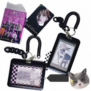 Siyah Fotokard Tutucu Mini Fotoğraf Albümü Okul Çantası Kolye Charm Keyasyon Keyasyon Otobüs Kartı Koruyucu Kılıf Idol Fotocard Keychain Y5XW#