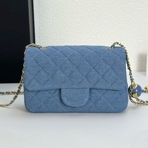 Mavi denim boncuklar zincir çanta tasarımcı çanta lüks çanta klasik omuz çantası kadın tote çanta deri crossbody çanta cüzdan yemek makyaj çantaları