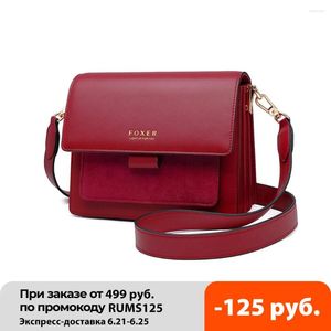 Сумки для плеча Foxer Женщины разделить корову кожа Crossbody 2024 Fashion Small Lady Flay Swork Summ Bag Sag Dired Gift Gift Girl