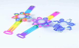 Aydınlık itme bileklik bileklik kabarcığı silikon gökkuşağı kravat boya dekompresyon oyuncak çocuklar039s LED ayarlanabilir parmak ucu mosqui5611631