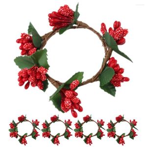 Dekoratif çiçekler 5 adet Noel dekor kırmızı meyveler peçete halkaları sütunlar bez parti süslemesi simüle berried