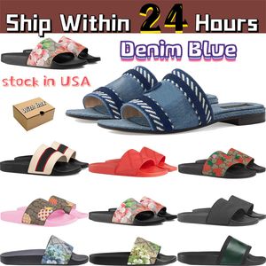 Designer Slippers Slides planos sandálias de borracha de borracha de borracha de borracha azul azul rosa preto floral