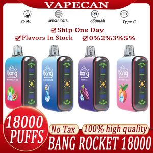 Orijinal Bang Rocket 18000 Puffs Puff 9K-18K Digitale Puffs Einweg-Zigaretten Vape Pod Device 650mAh Batterie 20ml Vapes Einwegpuffbär