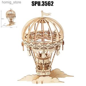 3D Bulmacalar Mekanik Sıcak Hava Balonu DIY 3D Lazer Kesim Ahşap Ahşap Puzzle Model Yapı Kitleri Oyuncak Y240415