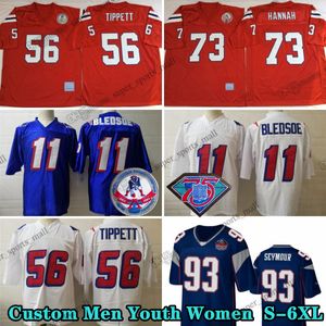 Özel 75. Vintage 56 Andre Tippett 1984 Futbol Formaları 12 Tom Brady 73 John Hannah 11 Drew Bledsoe 40 Mike Haynes 17 Stanley Morgan 80 Troy Brown S-6XL