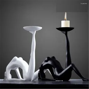 Держатели свечей мода скандинавской минималистской черно -белой гостиной декор ремесла стол абстрактный рисунок танцовщица романтика x5256