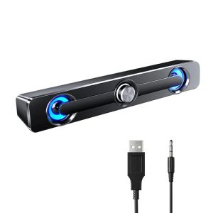 Динамики компьютерные динамики ПК звуковая коробка USB Wired Высококачественная сабвуфер звуковой панель для телевизионного ноутбука Mp4 Blue Led Light