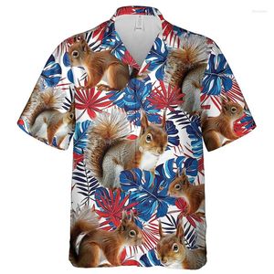 Camicie casual maschile hawaiane simpatico scoiattolo spiaggia grafica per uomo vestiti cartone animato camicette animali divertenti kawaii a maniche corte aloha tops