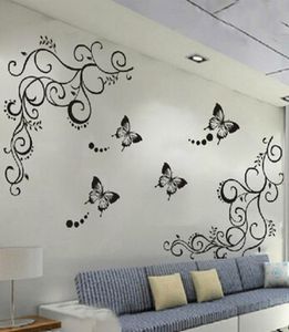 3D mais baixo preto Butterfly Flower Wall Stick Decor de casa Flora Flora Butterflies TV Wall Beautiful Decoration3583715