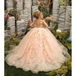 Gorgeou Pink кружево Dree Prince a Line Sheer шее 3d Butterfly Flower Long Girl.