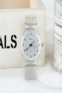 JHLF Бренд Корейский продвижение моды Quartz Ladies Watch Casual Personality Student Womens Watch White Transparent Plastic Band G4131475