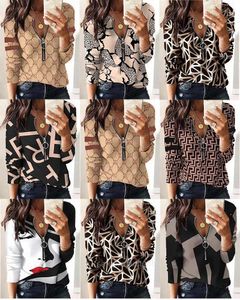 Одежда Женская дизайнерская дизайнерская дизайнерская веб-сайт Женщина Ropa de Mujer Printed Zipper Tshirts v-образные женские топы женская футболка Tee XL Casual 80-й день рождения на спине