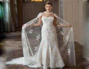 2020 Nuovo White Ivory Long Wedding Capes Cloaks Appliques Tulle Appliques Lace Custom Bridal Boleros Jackets avvolge 5952496
