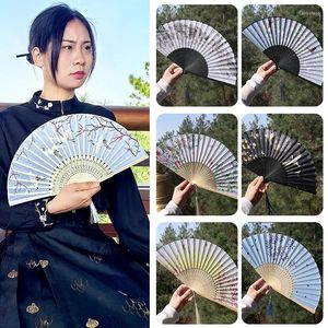 Декоративные фигурки древний стиль шелковая ткань бамбуковая складная вентилятор японский элегантный ручный классический танец летний портативный