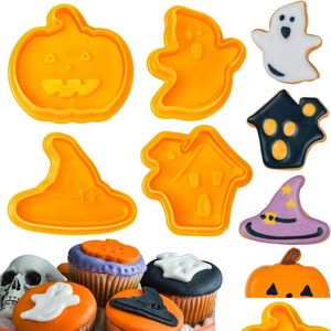 Другое выпечка 4pcs set halloween biscuit плесень тыква призрачный призрак тему пластиковой печень