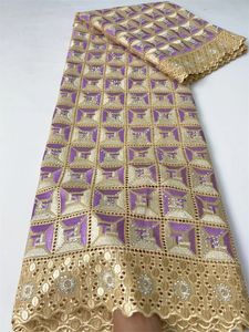 Tecido de renda de algodão africano Kalume com pedras de alta qualidade bordando renda de voz suíça na Suíça para vestidos F3679 240409