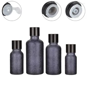 Depolama Şişeleri Boş çatlak buz desen cam şişe siyah vida kapağı ile 5ml 10ml 30ml 50ml100ml öz emülsiyon doldurulabilir şişeler