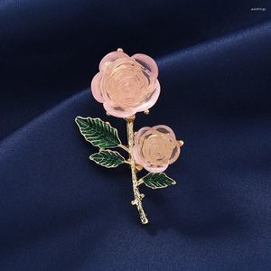 Broschen kreative durchscheinende rosa Rose Brosche Mode einfache Frauen Luxus Blumenstifte Frische Pflanze Serie Lapel Pin Lady Schmuck