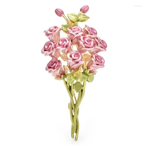 Broşlar wulibaby pembe gül çiçeği kadınlar için unisex güzel buket bitkileri parti ofisi broş pimleri hediyeler