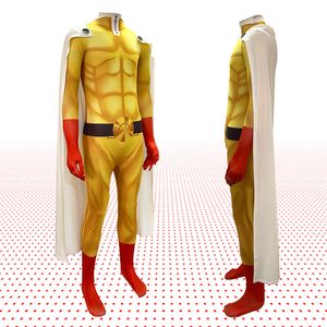 Jesais Saitama Jumpsuit Superhero Bodysuit Muscles наряд Хэллоуин, костюм с костюмом на мысе