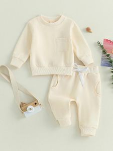 Giyim Setleri Erkek Bebek Kış Kıyafetleri Düz Renk Kapşonlu Ceket Sweetpants Set 6 12 18 24 Ay 2 3t